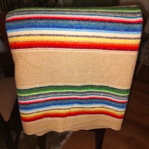 Beautiful Vintage Southwestern Striped Multicolor Wool Blend Blanket